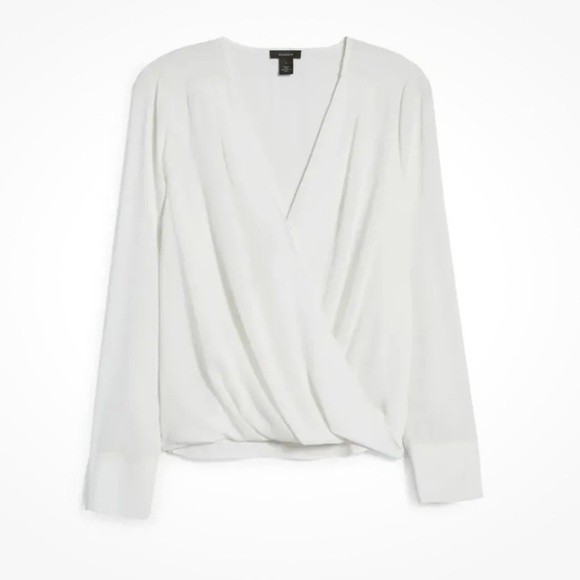 Halogen Women’s Cross Front Long Sleeve Low Cut Blouse White Ivory Cloud Size S - Picture 2 of 11